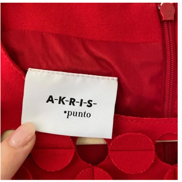 AKRIS Dot Appliqué Ponte Sheath Dress Punto Red Sheath Cocktail Dress 2 NWOT - Picture 11 of 11